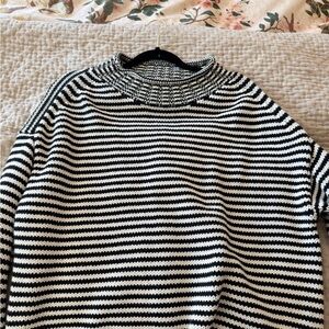 J. Crew Black and White Striped Rollneck Sweater